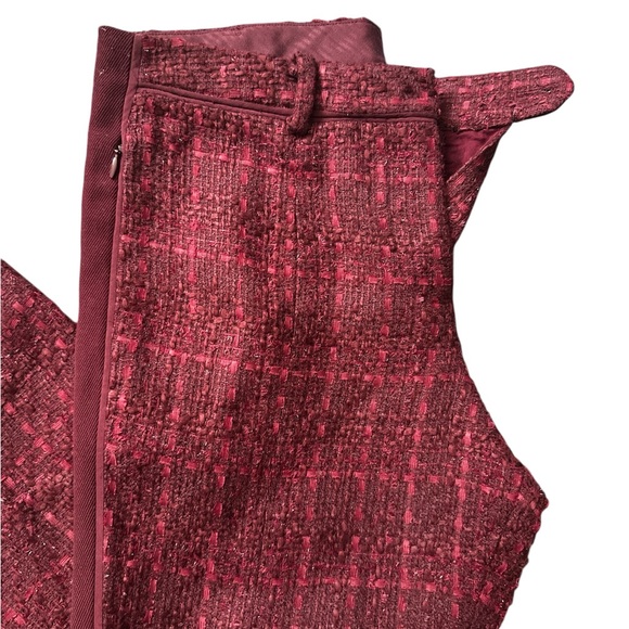 TORY BURCH Women’s Cropped Burgundy Tweed/Wool Blend Pants - Picture 2 of 7